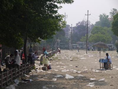 Garbage-strewn park in Kathmandu