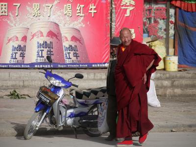 Red Bull monk near Gyantse monastery in Tibet