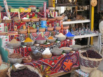 Spice merchant at the bazaar in Aswan