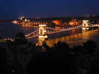 Budapest: bridge at night