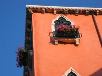 wall with window and flowers in venice