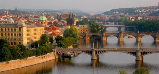 Vltava bridge panorama in Prague