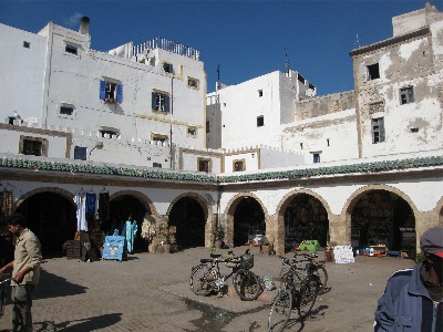 White-washed buildings in Essaouira's souq
