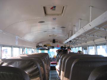 Still-empty long-distance bus in Belize