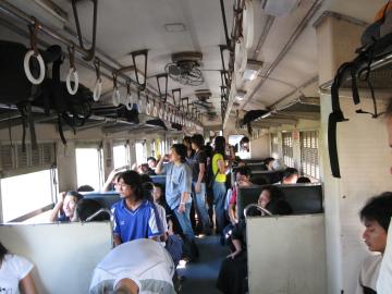 Interior of a long-distance train in Thailand